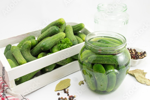 Fresh cucumbers in box prepared for jar