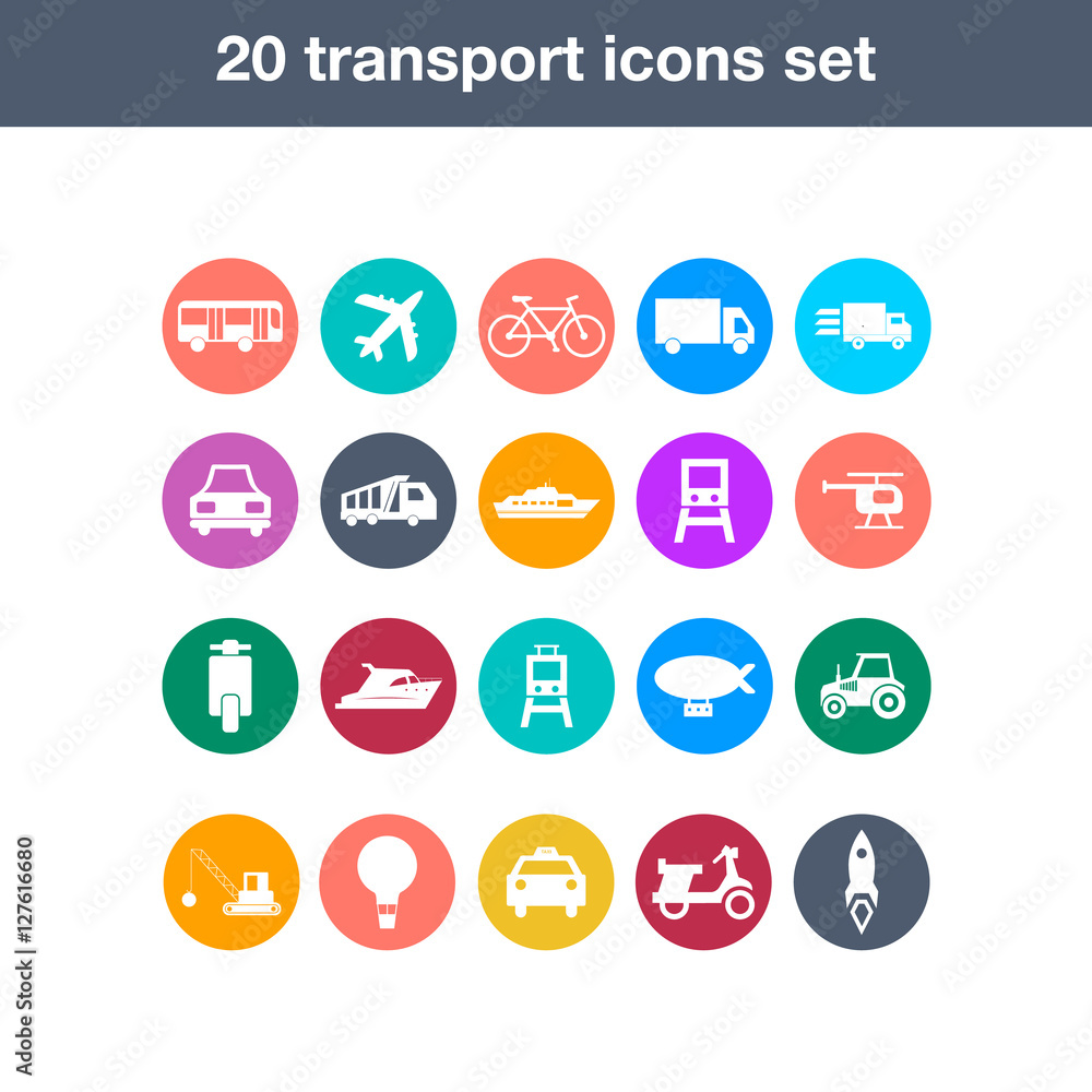Flat transport icons set Flat transport icons set