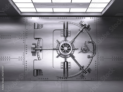 Photos Front view of Closed Bank Vault Door. 3d render