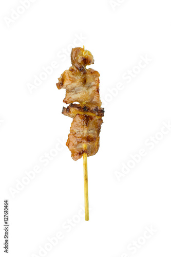 Pig roasting,thai food grilled pock isolate white background
