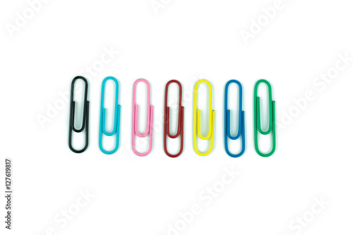 colorful paper clips isolated in white background