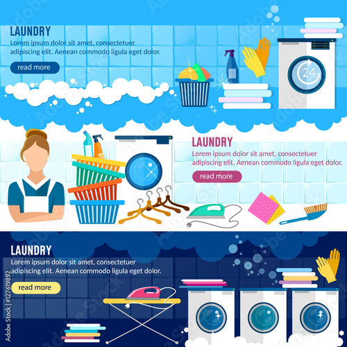 Laundry service banner, laundry room