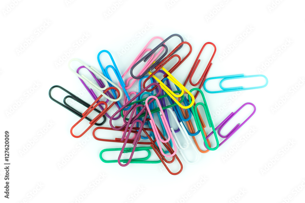 colorful paper clips isolated in white background colorful paper clips isolated in white background