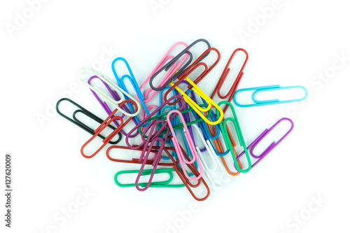 colorful paper clips isolated in white background