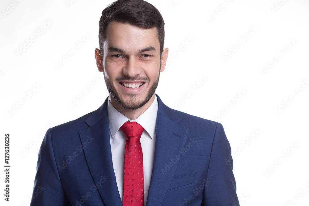 Portrait of caucasian businessman with red tie on white background Portrait of caucasian businessman with red tie on white background