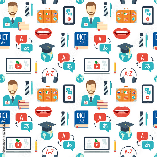 Foreign language learning seamless pattern. Flat design. Vector