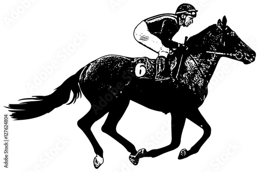 jockey riding galloping race horse sketch illustration