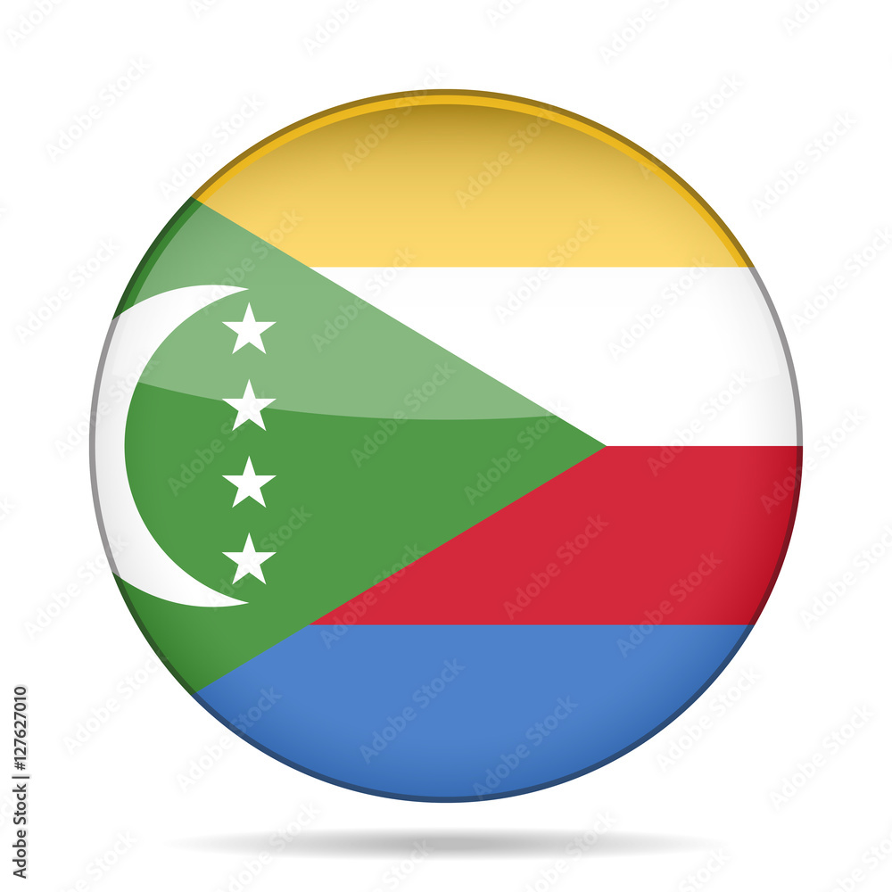 Fototapeta premium Flag of Comoros. Shiny round button.