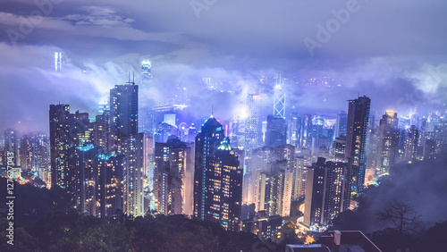 Hong Kong at night. Night view from famous view point Victoria Peak,