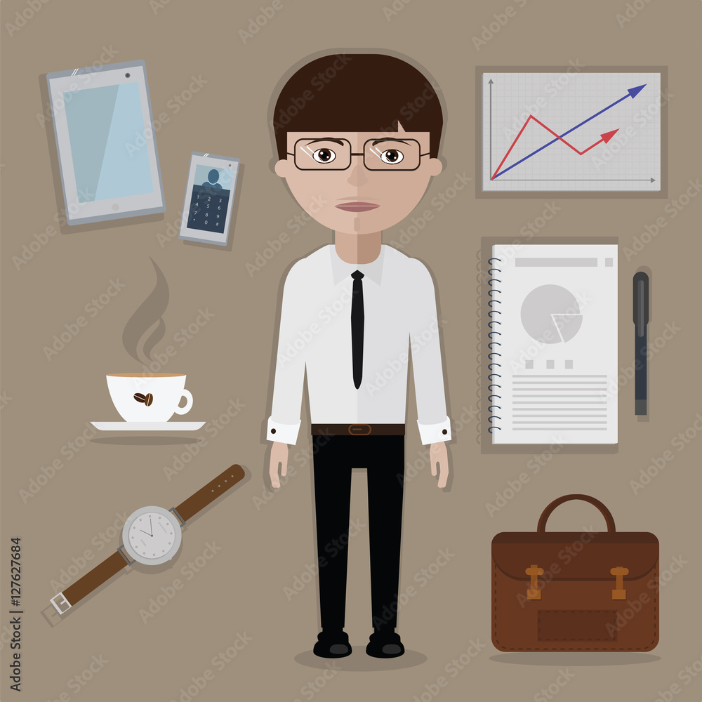 Office worker and business tools, things, accessories set Office worker and business tools, things, accessories set