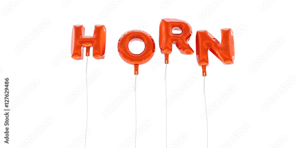 HORN - word made from red foil balloons - 3D rendered. Can be used for an online banner ad or a print postcard. HORN - word made from red foil balloons - 3D rendered. Can be used for an online banner ad or a print postcard.