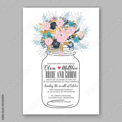 Wedding invitation template with watercolor winter flower christmas wreath pine branch Baby shower invitation template with watercolor tropical flower wreath