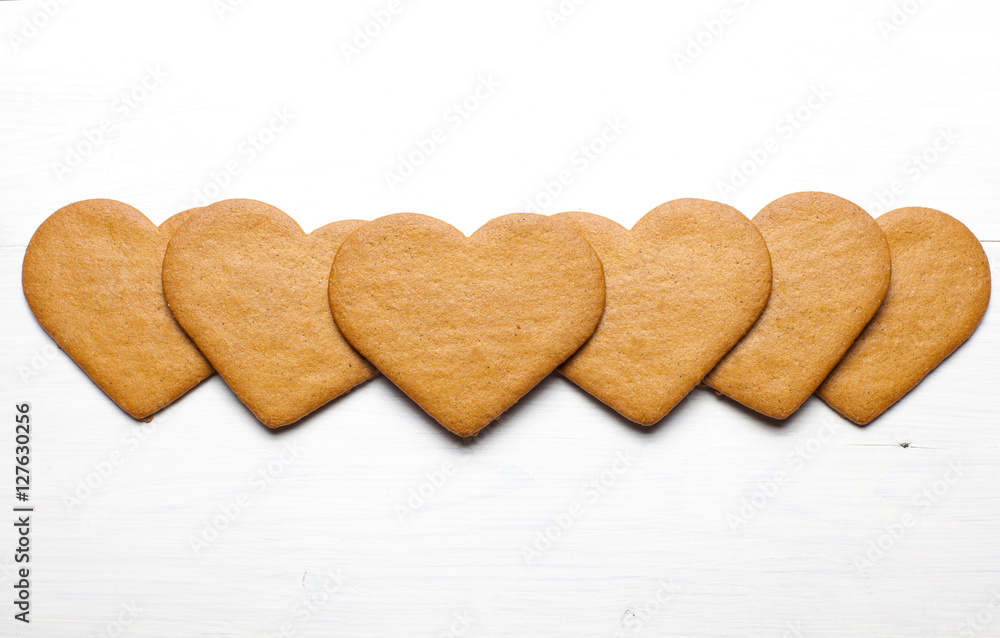 Heart shaped Gingerbread cookies (group in a row) Heart shaped Gingerbread cookies (group in a row)