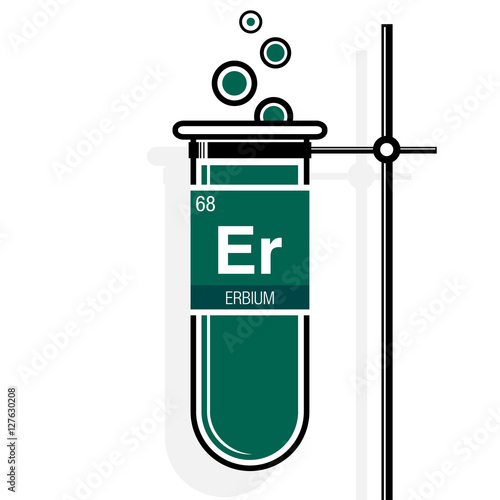 Erbium symbol on label in a green test tube with holder. Element number 68 of the Periodic Table of the Elements - Chemistry