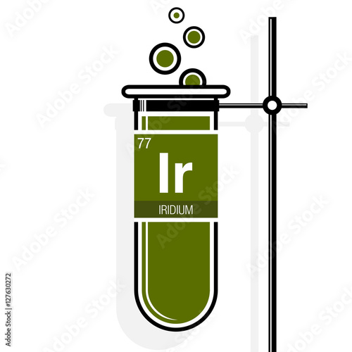 Iridium symbol on label in a green test tube with holder. Element number 77 of the Periodic Table of the Elements - Chemistry