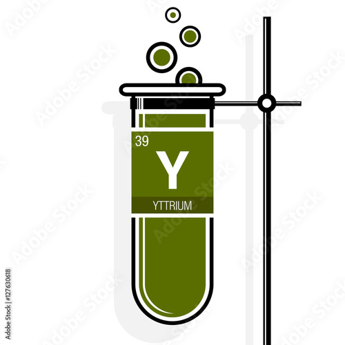 Yttrium symbol on label in a green test tube with holder. Element number 39 of the Periodic Table of the Elements - Chemistry