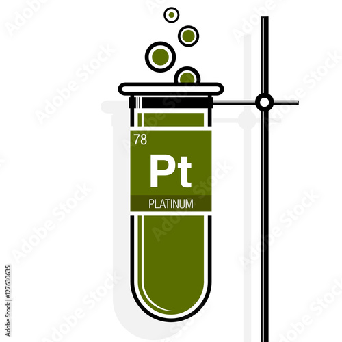 Platinum symbol on label in a green test tube with holder. Element number 78 of the Periodic Table of the Elements - Chemistry