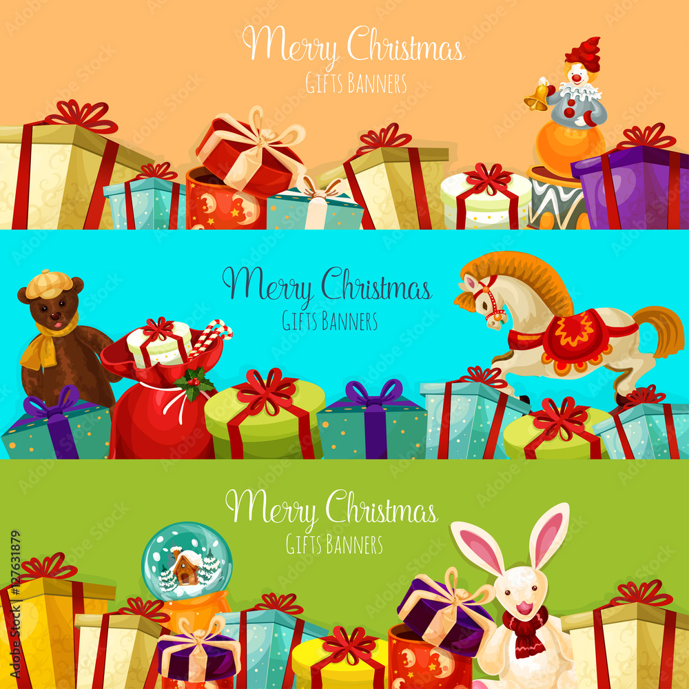Naklejka premium Christmas gift and toy banner set for xmas design