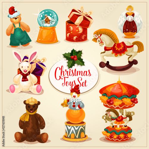 Christmas toy and gift box set for xmas design
