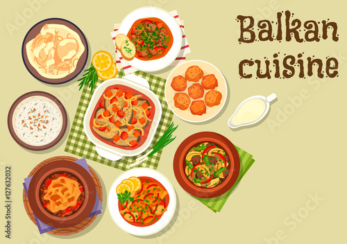 Balkan cuisine traditional meat dishes icon