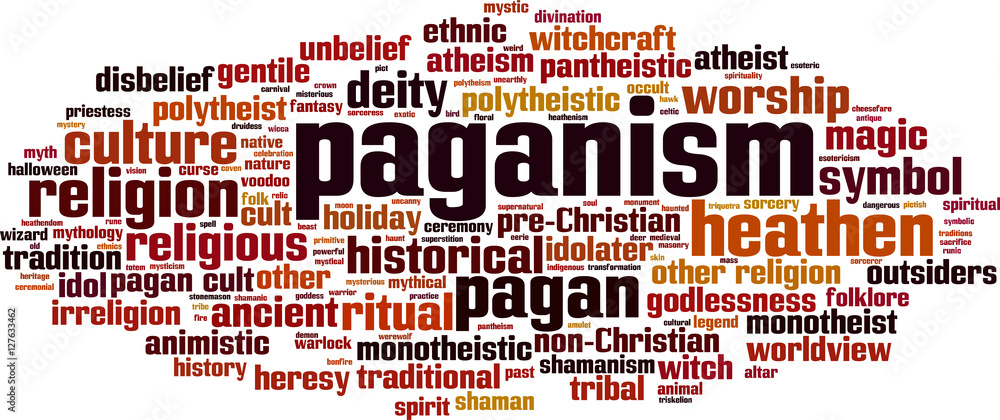 Paganism word cloud concept. Vector illustration