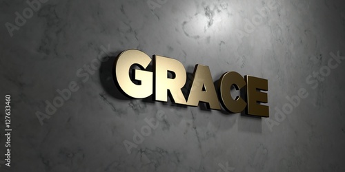 Grace - Gold sign mounted on glossy marble wall  - 3D rendered royalty free stock illustration. This image can be used for an online website banner ad or a print postcard. photo