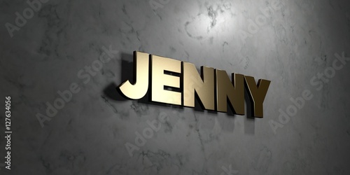 Photos Jenny - Gold sign mounted on glossy marble wall  - 3D rendered royalty free stock illustration