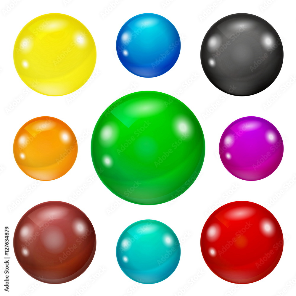 Set of colored spheres on a white background. Coloured balls isolated. Illustration of coloured glossy and shiny network sphere icon. Set of colored spheres on a white background. Coloured balls isolated. Illustration of coloured glossy and shiny network sphere icon.
