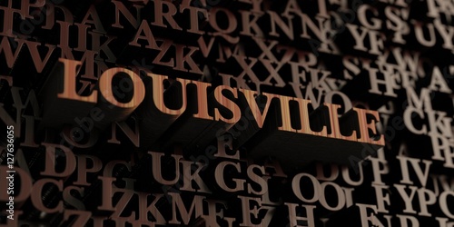 Louisville - Wooden 3D rendered letters/message. Can be used for an online banner ad or a print postcard.