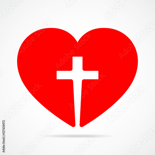 Christian cross inside in the heart. Vector illustration.