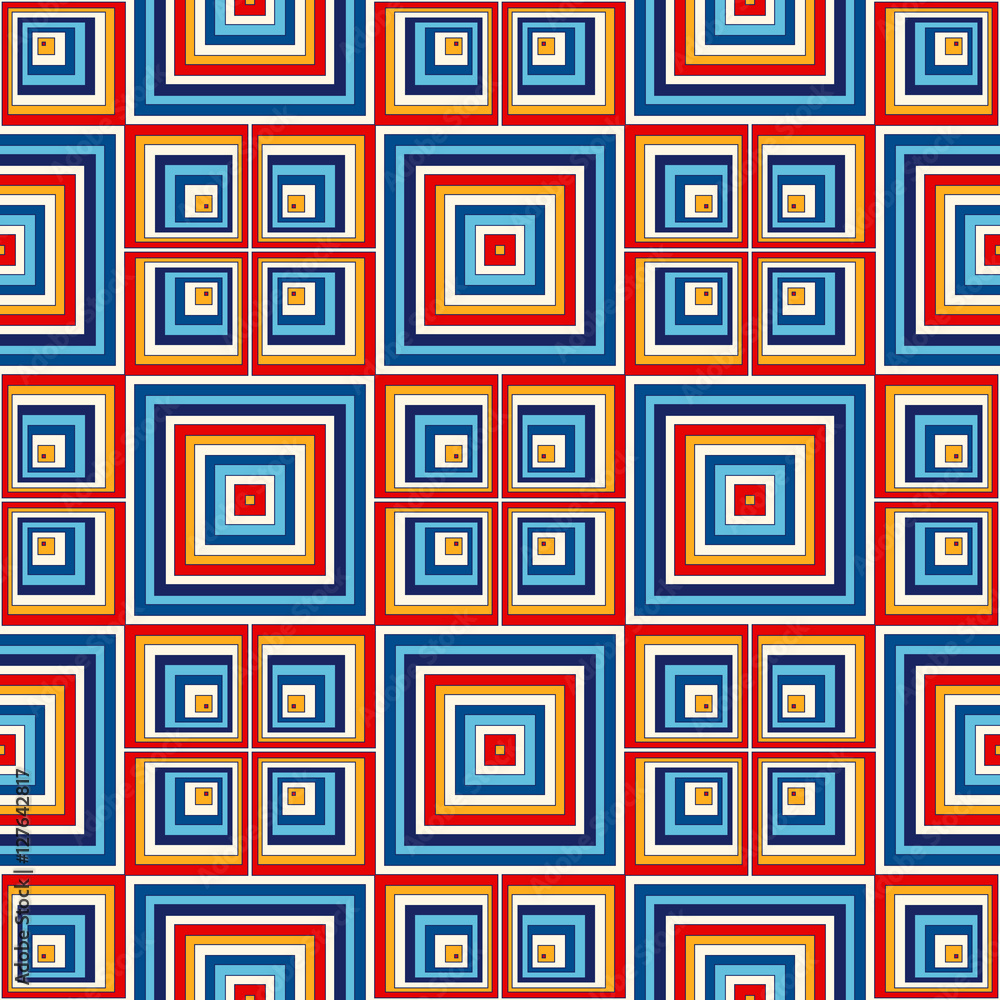 Seamless pattern with geometric ornament. Bright abstract background. Repeated squares wallpaper.