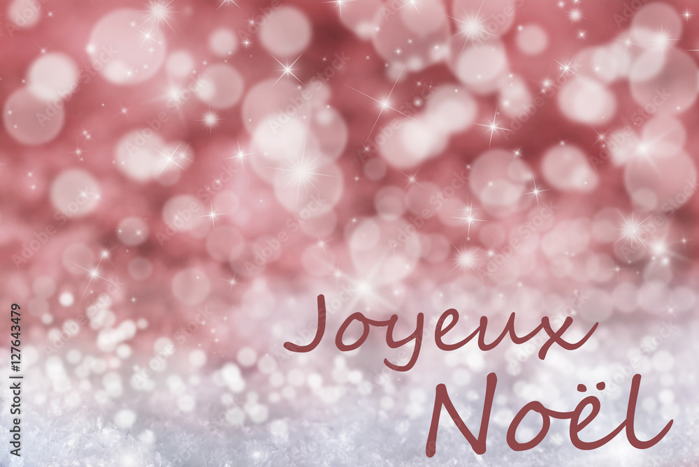 Red Bokeh Background, Snow, Joyeux Noel Mean Merry Christmas