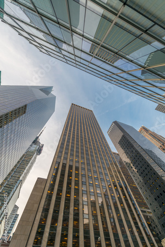 New York skyscrapers vew from street level