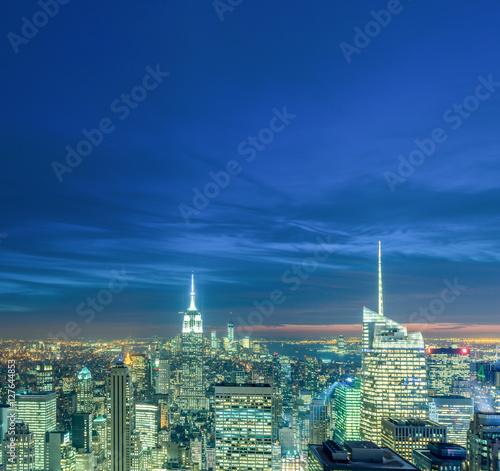 View of New York Manhattan during sunset hours