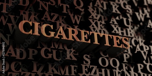 Cigarettes - Wooden 3D rendered letters/message. Can be used for an online banner ad or a print postcard.