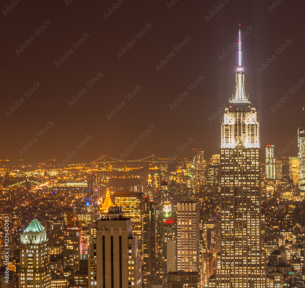 View of New York Manhattan during sunset hours