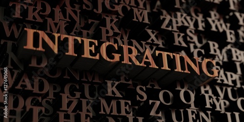 Integrating - Wooden 3D rendered letters/message. Can be used for an online banner ad or a print postcard.