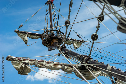 Fényképezés Old-fashioned galleon, a vintage sail ship during a sunny tropical day