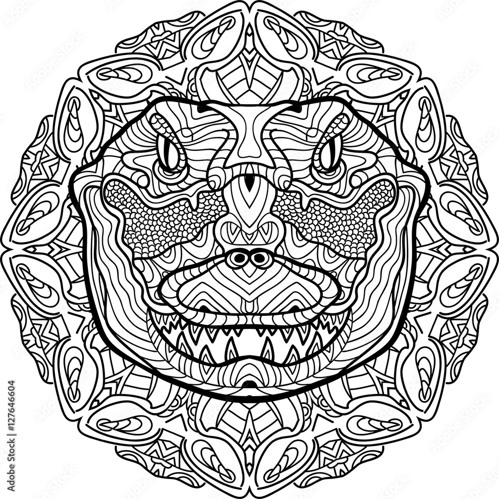 Hand-drawn figure of a crocodile on the background tribal mandala patterns. Line art design. Coloring book for adults. Zendoodle. Coloring antistress. Element for your design. Hand-drawn figure of a crocodile on the background tribal mandala patterns. Line art design. Coloring book for adults. Zendoodle. Coloring antistress. Element for your design.
