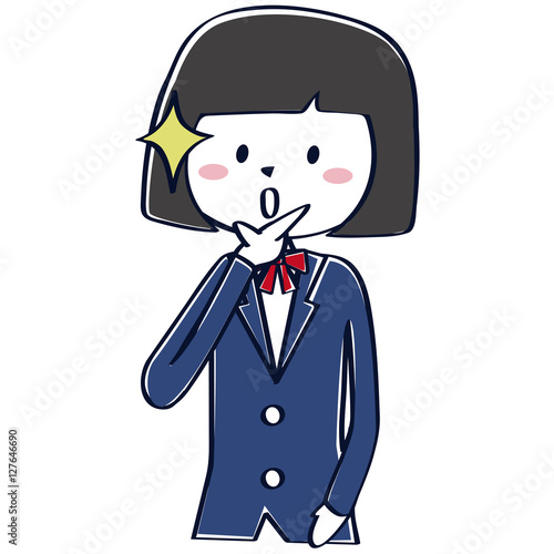 紺色のブレザーの学生　女子学生 上半身　感心