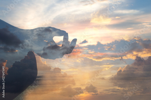Photography serenity and yoga practicing at sunset, meditation