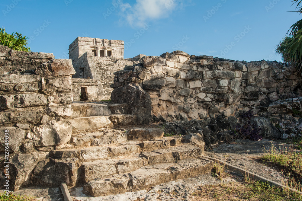 Ancient Mayan ruins at Tulum. Riviera Maya beside Caribbean Sea.