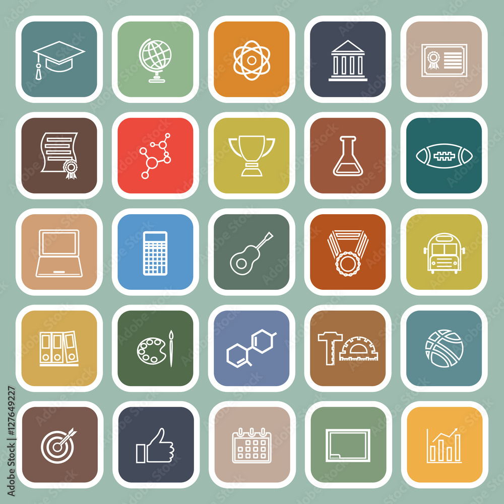 College line flat icons on green background College line flat icons on green background
