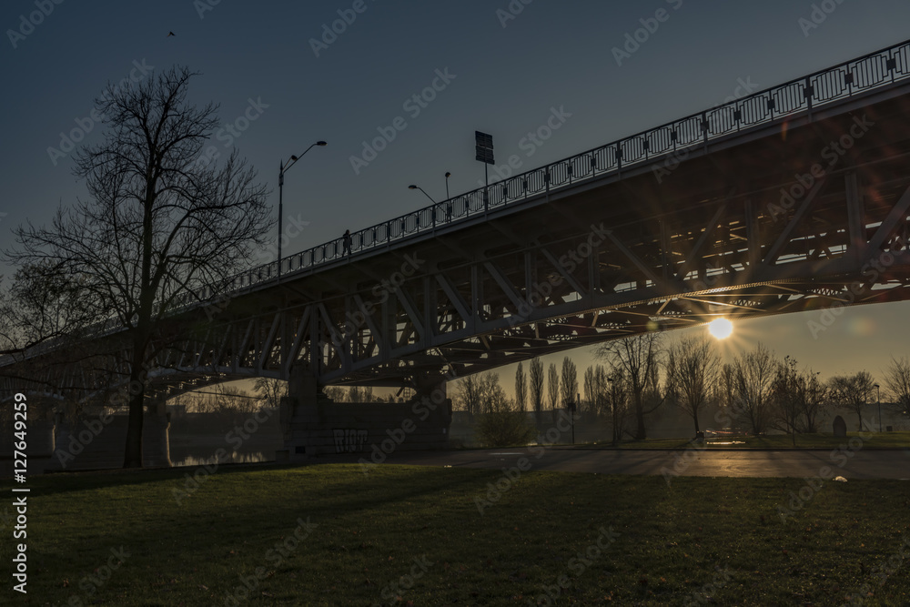 Litomerice bridge with sunset in autumn Litomerice bridge with sunset in autumn