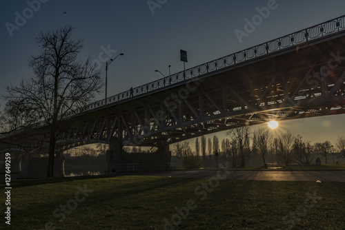 Litomerice bridge with sunset in autumn