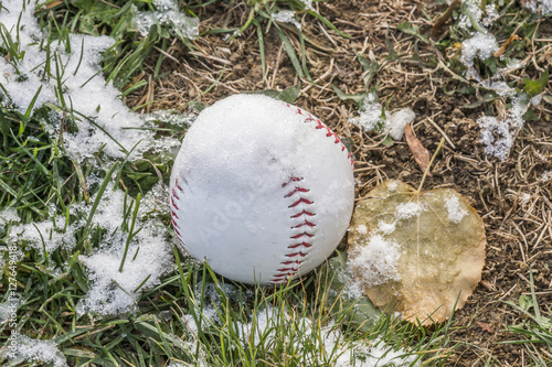 Wallpaper Mural Baseball on grassy field covered in light dusting of snow Torontodigital.ca