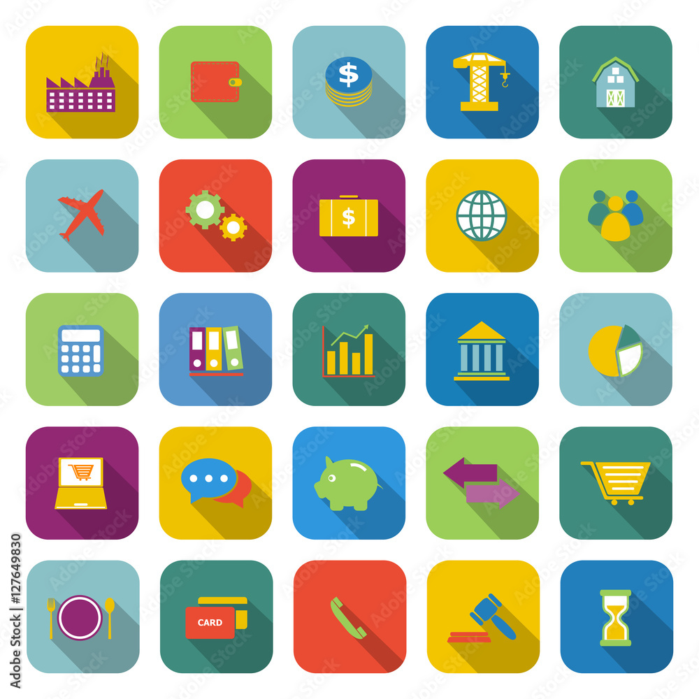 Economy color icons with long shadow Economy color icons with long shadow
