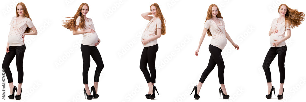 Pregnant woman in composite image isolated on white Pregnant woman in composite image isolated on white