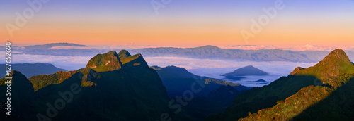 Mountain Mist in sunrise. Panorama Shot.