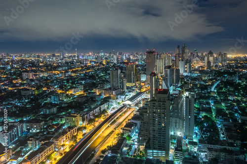 Bangkok at Night  City scape view on metropolis of Thailand and Cloudy blue sky